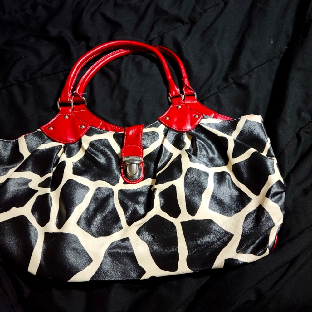 Red and Giraffe Print Large Bag